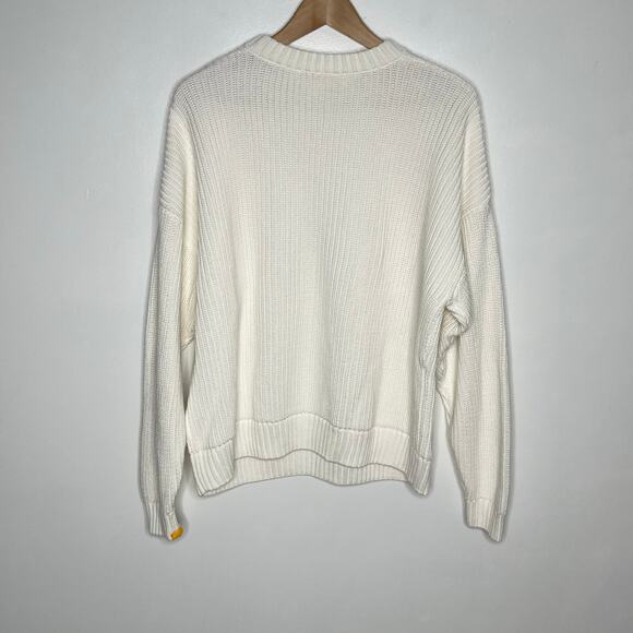Yellow Label Co Long Sleeve Chunky Knit Sweater Men Small White Crew Neck Cotton - Picture 8 of 10
